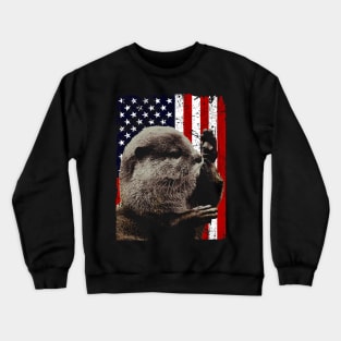 Otterly Adorable Tee American Flag for Fans of Playful Aquatic Creatures Crewneck Sweatshirt